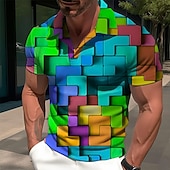 billiga Geometrisk pikétröja för män-Herr Färgblock Grafiska tryck Geometri POLO Shirt Golftröja Kort ärm Skjorta Kubansk krage Utomhus Gata Rubinrött Blå Mönster Kläder Mode Designer Ledigt Andningsfunktion