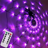 baratos Halloween interno-Luzes de teia de aranha de Halloween 60 LED com aranha preta à prova d&#039;água luzes de rede roxas controle remoto alimentado por USB 8 modos teia de aranha para decoração de quintal de festa iluminação