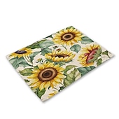 abordables Plaidemats &amp; Coasters &amp; Trivets-Manteles individuales de girasoles resistentes al calor, mantel individual resistente a las manchas, mantel individual para boda, cocina, mesa de comedor, decoración interior y exterior