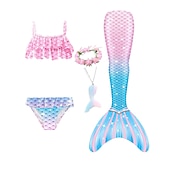 voordelige Zeemeermin badpak-Kinderen Voor meisjes Vijf stuk Zeemeermin zwemkleding Badmode Bikini Strand Zwemmen Regenboog Tie Dye leuke Style Badpakken 3-10 jaar Zomer Licht Blauw Kleurrijk