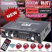お買い得  車用Bluetoothキット/ハンズフリー-ビッグプロモーション 800 ワットカーホーム 220v/110v 12v bluetooth 4.0 高性能 2 チャンネル tf/u ディスク/リモコン/パワーアンプ fm ラジオオートパワーアンプ