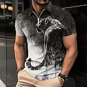 cheap Men&#039;s Animal Print Polo-Men&#039;s Lion Zip Polo Shirts Golf Shirt Short Sleeve Polo Shirts Collared Shirts Casual Funny Streetwear Vacation Wear Party Outfits 3D Print Quarter Zip Polo Black White Yellow