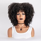 baratos Perucas de festa-perucas afro curtas e cacheadas com franja para mulheres negras perucas afro marrom crespo e cacheado para mulheres negras perucas sintéticas resistentes ao calor perucas marrons fofas perucas de