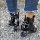 baratos Botas de tornozelo-botins femininos de renda branca com salto bloco transparente - perfeitos para casamentos e eventos especiais