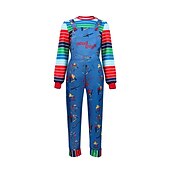olcso Férfi jelmezek-szett Chucky jelmez jumpsuit környakú pulóver narancssárga paróka 3 db film tv téma Chucky cosplay jelmez ruhák felnőtteknek gyerekek unisex férfiak nők fiúk lányok ijesztő babák cosplay jelmez
