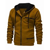 abordables sudaderas basicas hombre-Hombre Sudadera con cremallera Sudaderas con cremallera Negro Blanco Vino Color Camello Gris Oscuro Con Capucha Bloque de color Cerrar Bolsillo Deporte Diario Deportes Poliéster Ropa de calle Fresco