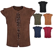 abordables Médiéval-Epoque Médiévale Renaissance Costume de Cosplay Gilet en daim Pirate Chevalier Viking Valhalla Homme Couleur unie Halloween Carnaval Mascarade Carnaval Mascarade Foire de la Renaissance Adulte Gilet