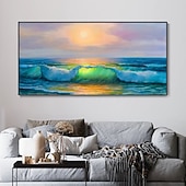 abordables Peintures paysages-main peinture à l'huile toile mur art décoration abstrait paysage marin peinture coloré bord de mer coucher de soleil pour la décoration intérieure roulé sans cadre non étiré peinture