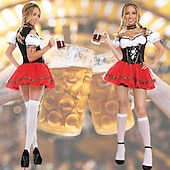 levne Dirndl-Oktoberfest Šaty Cosplay kostým Maškarní Oktoberfest / pivo cosplay Louky Dámské Výkon předvečer Všech svatých Párty / koktejly Tradiční Styl Tkanina Šaty Doplňky do vlasů