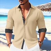 economico Vacanza-Per uomo Camicia Camicia estiva Maglietta informale Camicia da spiaggia Camicia con bottoni A pois Da mare Informale Nero Bianco Blu Cachi Manica lunga Collo ripiegabile Primavera estate Abbigliamento
