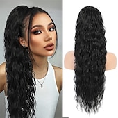 cheap Ponytails-Long Auburn Red Drawstring Ponytail Extension for Women 24 Inch Synthetic Long Curly Wavy Clip in Ponytail Hair Extensions for Daily Party Use