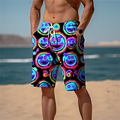 baratos shorts de suor 3d masculino-Homens Estampas Abstratas Rosto sorridente Shorts de moletom Shorts de praia Shorts Terry Cintura Média Casual Roupa Esportiva Diário Feriado Streetwear Com Cordão Cintura elástica Impressão 3D