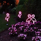 baratos Luzes e lanternas de caminho-Lâmpada de gramado de flamingo neon led solar à prova d&#039;água, luz de estaca de jardim elegante para decoração de caminho externo, pátio e quintal