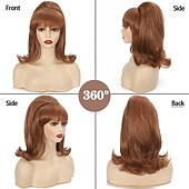 halpa Historialliset peruukit-Mehiläispesä peruukki punainen naisten 60-70-luku peruukki otsatukalla kihara synteettinen vintage drag queen peruukki cosplay bileperuukki halloween peruukki