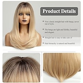 economico Parrucche trendy sintetiche-parrucca bionda ombre lunga dritta con frangia radice scura capelli lunghi con frangia aspetto naturale parrucca sintetica resistente al calore festa di gioco quotidiana adatta a donne alla moda 20