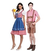olcso Párok-párok Oktoberfest sör jelmez blúz ing dirndl ruha Lederhosen bajor pár Oktoberfest pár német müncheni Wiesn férfi női hagyományos stílusú ruha szoknya felső kötény halloween karnevál