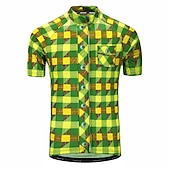 billige Herretrøyer-Herre Sykkeltrøyer Kortermet Sykkel Jersey Topper med 3 baklommer Fjellsykling Veisykling Pustende Anatomisk design Hurtigtørkende Refleksbånd Gul Rød Lilla Rutet Polyester sport Klær