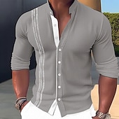 economico Strada-Per uomo Camicia camicia di lino Camicia con colletto a fascia Camicia estiva Abbigliamento mare Maglietta informale Informale Giornaliero Nero Bianco Rosa Blu Manica lunga Colletto Mao Primavera