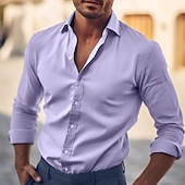 preiswerte Businesshemden für Herren-Herren Hemd Kleidhemd Einfach Büro &amp; Karriere Hochzeitsfeier Hellblau Schwarz Weiß Marineblau Langarm Revers Sommer Bekleidung