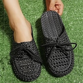 abordables Chaussures sans lacet et mocassins femme-Chaussures mocassins à enfiler tissées pour femmes – chaussures plates respirantes à lacets pour les promenades sur la plage, les travaux de jardinage et les tenues d&#039;été décontractées