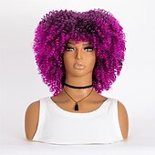 baratos Perucas de festa-perucas afro curtas e cacheadas com franja para mulheres negras perucas afro marrom crespo e cacheado para mulheres negras perucas sintéticas resistentes ao calor perucas marrons fofas perucas de