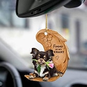 preiswerte Anhänger &amp; Ornamente fürs Auto-Niedlicher Engelsflügel-Hund „Forever in My Heart“ zum Aufhängen, Cartoon-Anhänger, niedlicher Anhänger für Autotasche, Schlüsselanhänger, Auto-Ornamente für Rückspiegel, Innendekoration im Auto