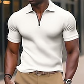 Недорогие Отпуск-Муж. Вафельная рубашка поло Поло на молнии на открытом воздухе Спорт Лацкан Четверть молния С короткими рукавами Мода Современное Полотняное плетение Молния Лето Стандартный Белый