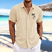voordelige Tropische planten-Voor heren Kokosnootboom Tropische planten Overhemd Hawaiiaans overhemd Aloha-shirt Korte Mouw Overhemd Strijkijzer Modieus Ontwerper Casual Buiten Straat Casual Wit Blozend Roze blauw S M L