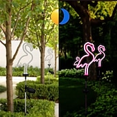 baratos Luzes e lanternas de caminho-Lâmpada de gramado de flamingo neon led solar à prova d&#039;água, luz de estaca de jardim elegante para decoração de caminho externo, pátio e quintal