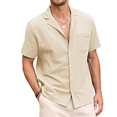 ieftine Business Casual-Bărbați cămașă de in Cămașă de vară Cămașă de plajă Camașă cu nasturi Simplu Vacanță Hawaiian Negru Alb Roz Îmbujorat Albastru piscină Manșon scurt Rever Primavara vara Îmbrăcăminte De Bază