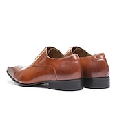 cheap Formal-Men&#039;s Black Faux Leather Oxford Dress Shoes - Classic Cap Toe Design with Brogue Detailing, Perfect for Formal Events, Weddings, and Business Attire