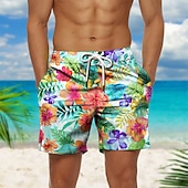 baratos Plantas e Flores Tropicais-Homens Estampas Abstratas Flor Calção Justo de Natação Shorts de Natação Bermuda de Surf Cintura Média Havaiana Boho Casual Diário Feriado Com Cordão com forro de malha Cintura elástica Designer Roupa
