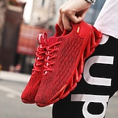 billiga Herrsneakers-röda ventilerande löparsneakers för män med bladsula - lätta och bekväma för sport och fitness