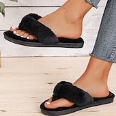 olcso Női papucsok és strandpapucsok-női fuzzy flip-flop papucs – hangulatos műszőrme plüss lapos szandál a beltéri kényelemért