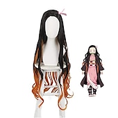 cheap Anime Wigs-Women&#039;s Nezuko Cosplay Wig Long Black Gradient Orange Wave Hair Halloween Wigs