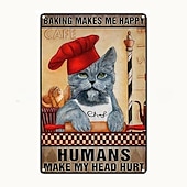 cheap Metal Tin Sign-1pc Retro Metal Tin Sign Cute Cat Tin Sign Vintage Kitchen Signs Wall Decor, Painting Wall Hanging for Home Decor Wall Art Metal Tin Sign 20x30cm/8&#039;&#039;x12&#039;&#039;