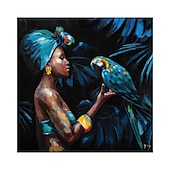 baratos Pinturas de Pessoas-grande mulher africana pintura artesanal pintura a óleo pintada à mão arte da parede nórdico papagaio mulher africana lona pintura abstrata fotos de arte da parede decoração de casa lona enrolada sem