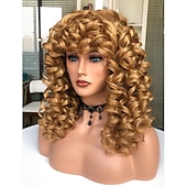 cheap Synthetic Trendy Wigs-Long Curly Wavy Blonde Wigs for Women Side Part Natural Looking Cosplay Synthetic Fiber Wig Heat Resistant Replacement Wig Halloween Cosplay Party Wigs