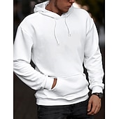 abordables sudaderas basicas hombre-Hombre Sudadera Blanco Con Capucha Plano Deporte Diario Festivos Ropa de calle Fresco Casual Primavera &amp; Otoño Ropa Sudaderas con capucha Sudaderas