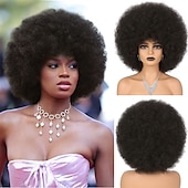 economico Parrucche di Carnevale-capelli afro colore bianco parrucche per donne nere parrucca glueless wear and go parrucca resistente al calore anni &#039;70 parrucca afro sintetica per costume da festa e cosplay parrucche di halloween