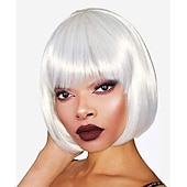 cheap Carnival Wigs-Blue Bob Wig With Bangs 12 Inch Royal Blue Wig Short Synthetic Fiber Bob Wigs for Women Short Bob Wigs and Halloween Cosplay Bob Wig