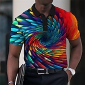olcso Férfi geometrikus póló-Férfi Grafika Pólóingek Golfing Rövid ujjú Pólóingek Galléros ingek Alkalmi Nyaralási viselet Rave Wear Party ruhák Gombok 3D nyomtatás Fekete Rubin Medence