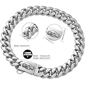 ieftine Zgărzi &amp; Lese Câini-Lanț cubanez din oțel inoxidabil de 14 mm, zgarda pentru câine de companie, lanț pentru câine, lanț pentru câine, aur argint