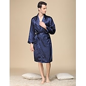 cheap Men&#039;s Robes-Men&#039;s Robe Silk Robe Sleepwear Plain Stylish Casual Comfort Home Daily Bed Faux Silk Comfort Summer Spring Silver Blue