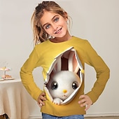 billiga Flickans 3D-djur-Flickor 3D Tecknat Kanin T-shirt Långärmad 3D-tryck Sommar Höst Aktiv Mode söt stil Polyester Barn 3-12 år Utomhus Ledigt Dagligen Normal