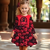 economico Costumi di Halloween per bambine-Halloween ragazze&#039; 3D Pop art Zucca Vestito Manica lunga Stampa 3D Estate Autunno Halloween Per eventi Da mare stile sveglio Informale Bellissimo Bambino 3-12 anni Abito casual Abito linea A Sopra il