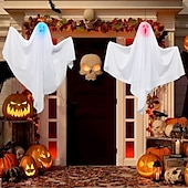 tanie Oświetlenie rekwizytów na Halloween-świecące duch dekoracje na halloween na zewnątrz led wiszące duch dla drzew upiorny oświetlony duch wodoodporne wiszące wystrój halloween ozdoby choinkowe do domu patio stoczni trawnik drzewo