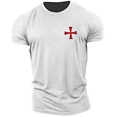 voordelige Grafisch T -shirt voor heren-Mannen&#039;s Witte Korte Mouw T-Shirt met Templar Kruis Graphic Kruisvaarder Stijl