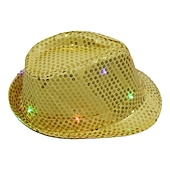 cheap Novelties-Creative LED Flashing Jazz Cap Adult Hip Hop Dance Show Sequin Jazz Hat Glow In The Dark Luminous Fedora Costumes Stage Props