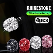 abordables Decoración y protección de la carrocería-4 Uds. De tapas de válvula de neumático de coche de diamante, cubierta de válvula de rueda brillante a prueba de polvo, tapa de válvula de cristal ostentosa para vehículo, accesorios de estilo de